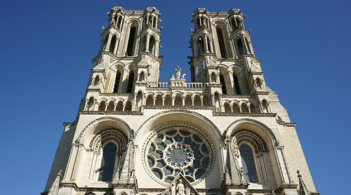 front view of a gothic French cathedral